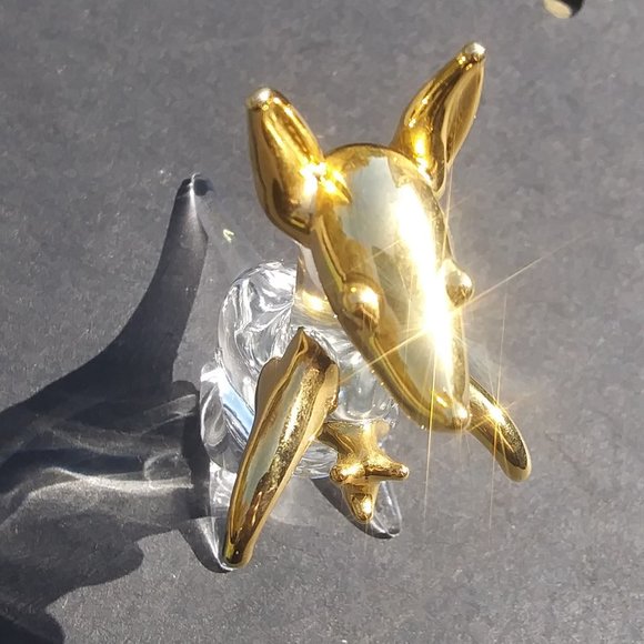 Glass kangaroo with a baby joey in the pouch clear glass with gold accents - Picture 6 of 15